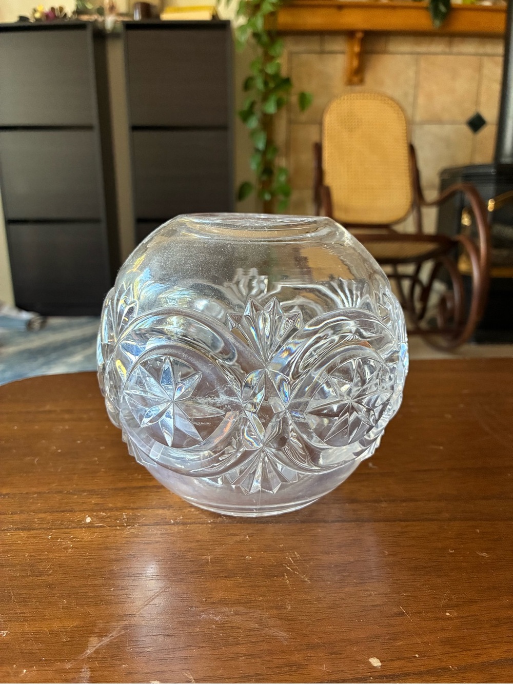 Source Unknown Clear Embossed Glass Vase - Decorative Starburst Design